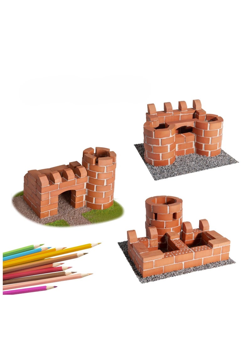 Brick Construction Toy Set - Tei 4070 - Small Castle And Pen Holder Stone Building Kit - 6+ Years - 100pcs