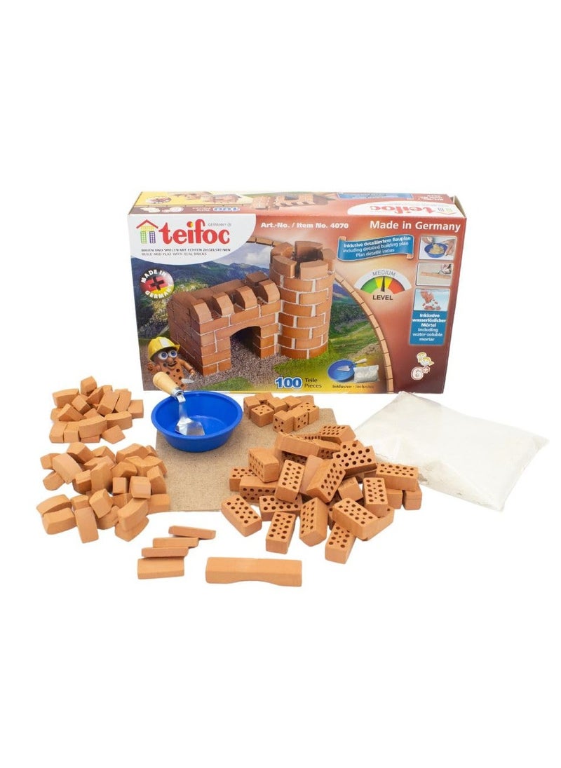 Brick Construction Toy Set - Tei 4070 - Small Castle And Pen Holder Stone Building Kit - 6+ Years - 100pcs