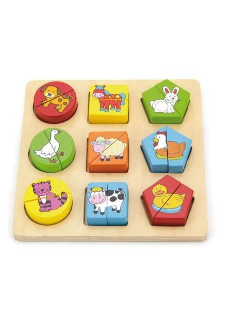 Wooden Shape Block Puzzle – Colorful Animal Matching Game for Toddlers