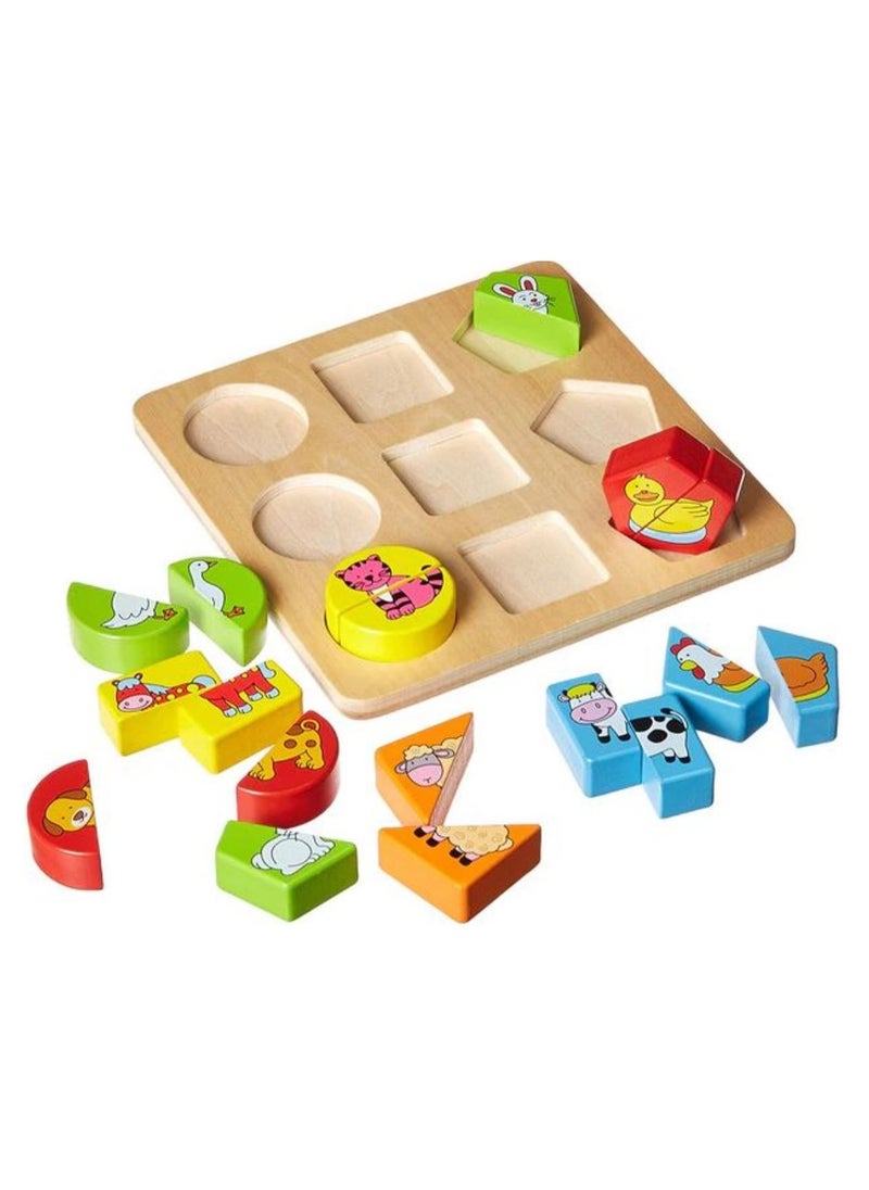 Wooden Shape Block Puzzle – Colorful Animal Matching Game for Toddlers
