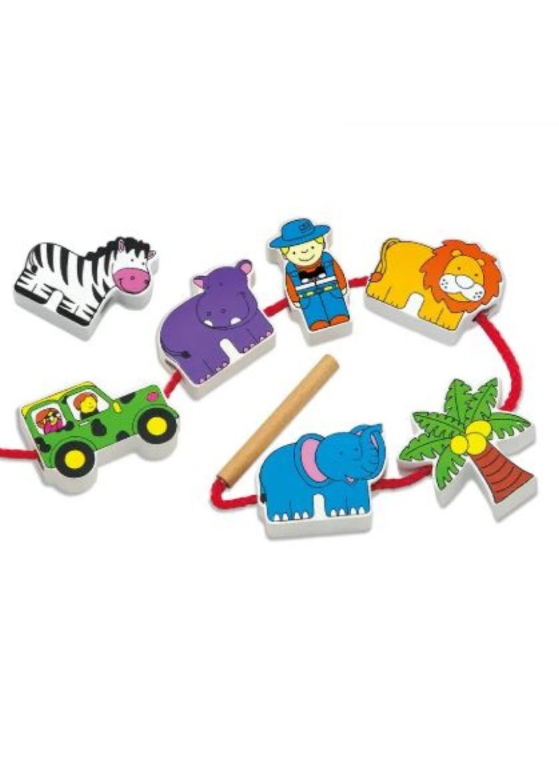 Wooden Lacing Blocks for Toddlers 12-Piece Educational Toy Set Farm-Themed