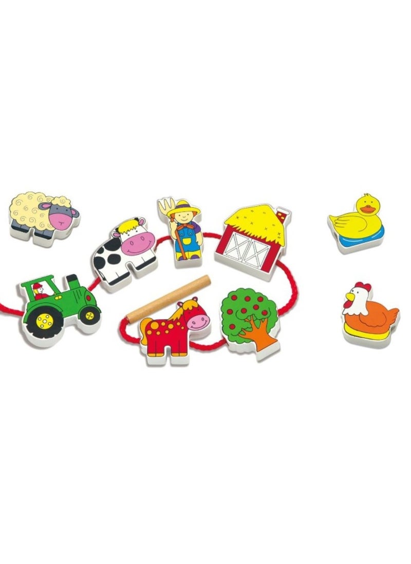 Wooden Lacing Blocks for Toddlers 12-Piece Educational Toy Set Farm-Themed