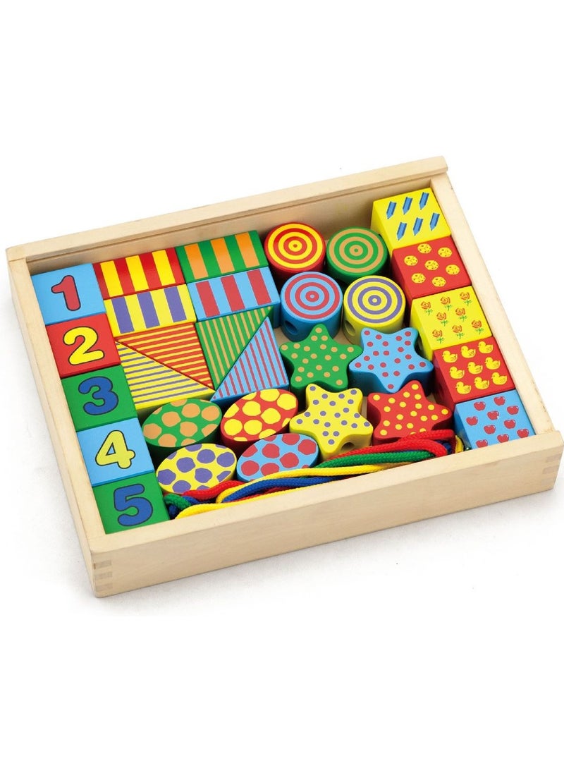 Colorful Wooden Lacing Beads Set for Kids – Educational Stringing and Sorting Toy