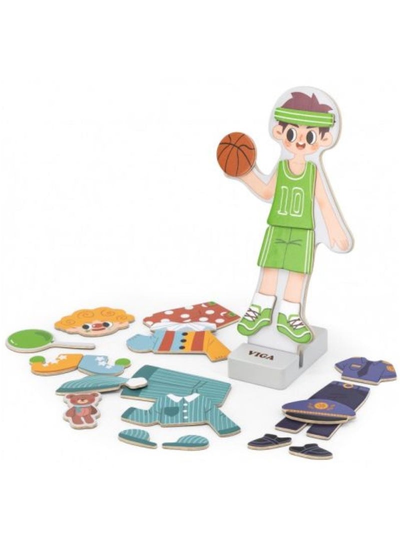 Wooden Magnetic Doll Dress Up - Boy with Stand