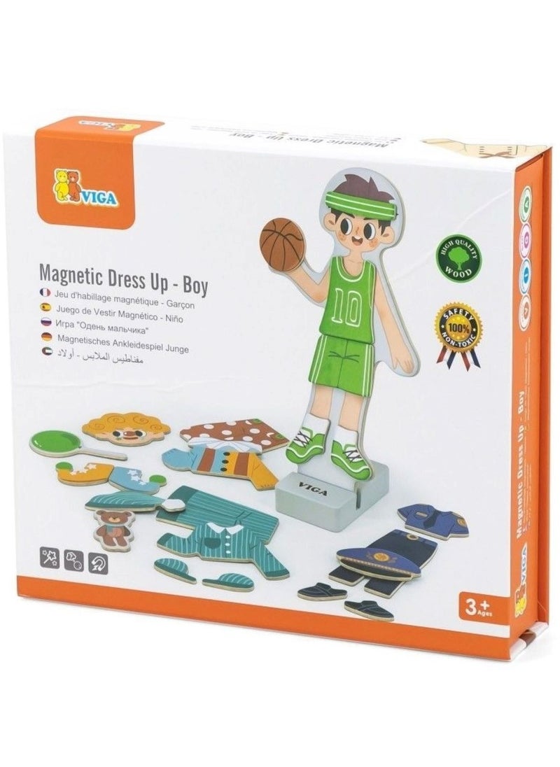 Wooden Magnetic Doll Dress Up - Boy with Stand