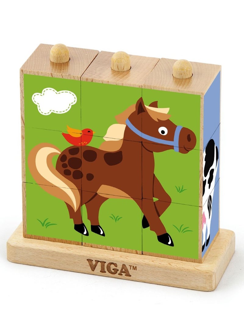 Wooden Stacking Cube Puzzle - Farm Animals