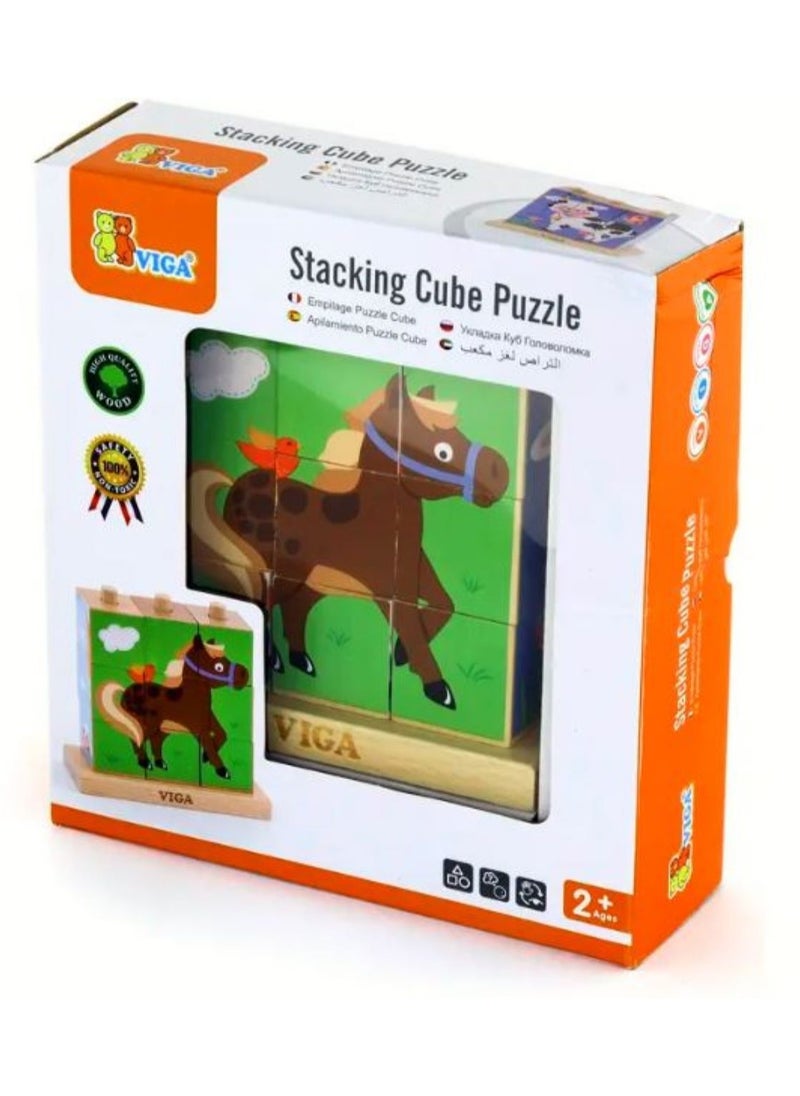 Wooden Stacking Cube Puzzle - Farm Animals
