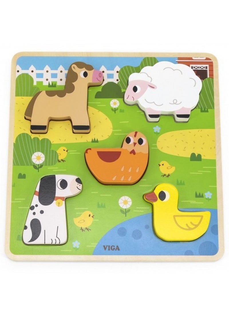 Wooden Farm Animal Puzzle – Montessori Educational Toy for Toddlers