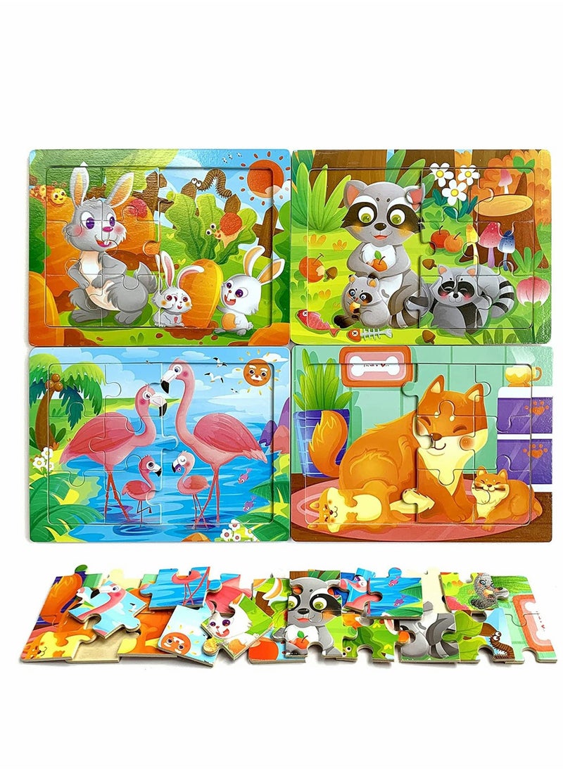 Toddler Wooden Puzzles for Kids, Montessori Toys, 4 Pack Animal Jigsaw Puzzles Set Preschool Learning Toys, Educational Learning, Boys Girls Gifts, Family Time Bonding Activity