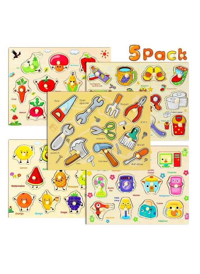 Toddler Puzzles Wooden Peg Puzzles for Toddlers Educational Learning Peg Puzzle Toy for Preschool Educational and Learning Kids Boy Girl Set of 5