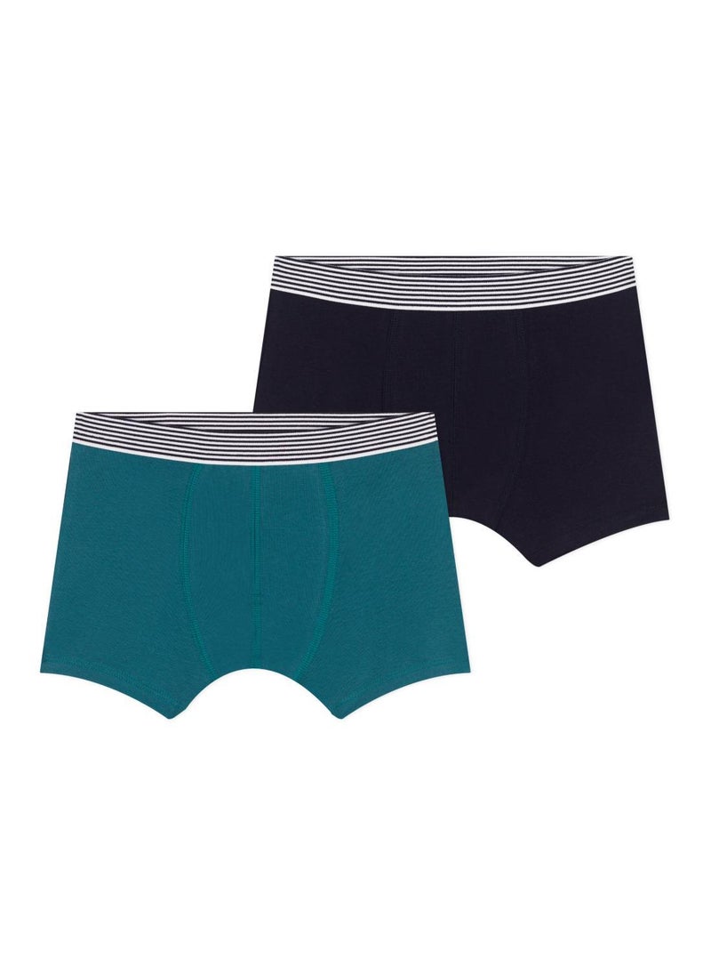 Children's plain cotton and elastane boxers - 2-pack