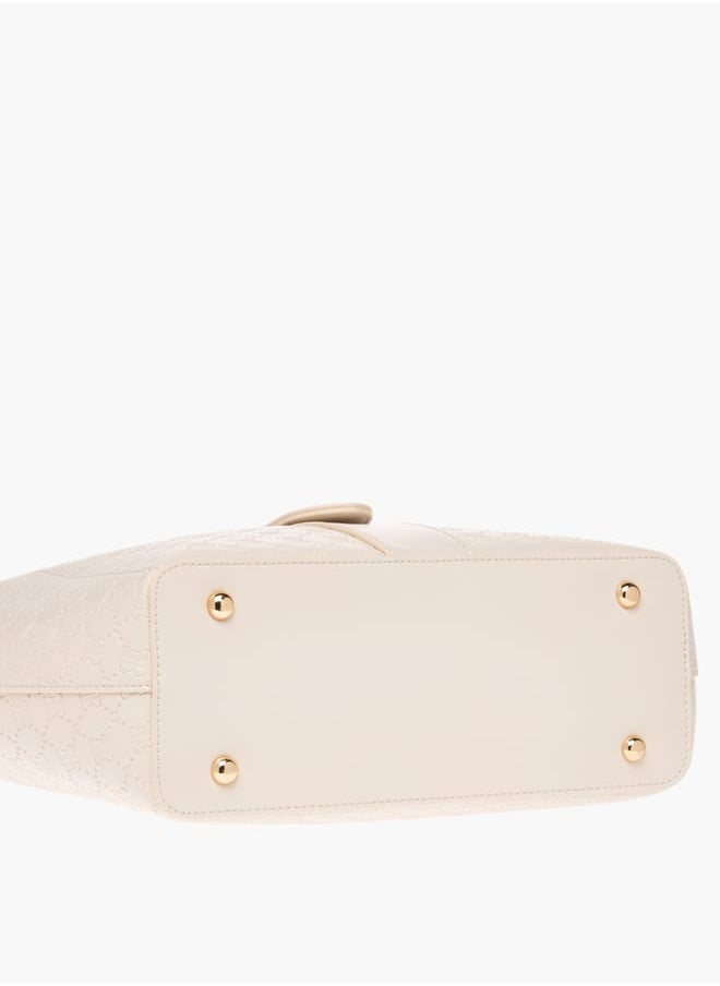 Womens Monogram Embossed Tote Bag With Zip Closure