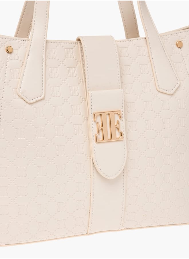 Womens Monogram Embossed Tote Bag With Zip Closure