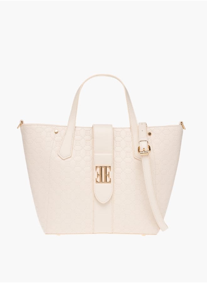 Womens Monogram Embossed Tote Bag With Zip Closure