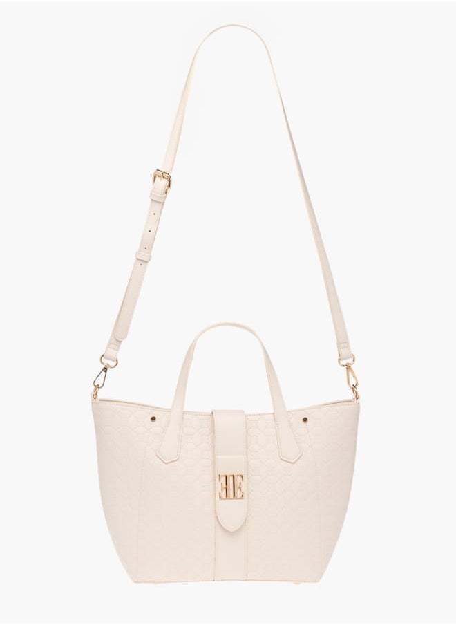 Womens Monogram Embossed Tote Bag With Zip Closure