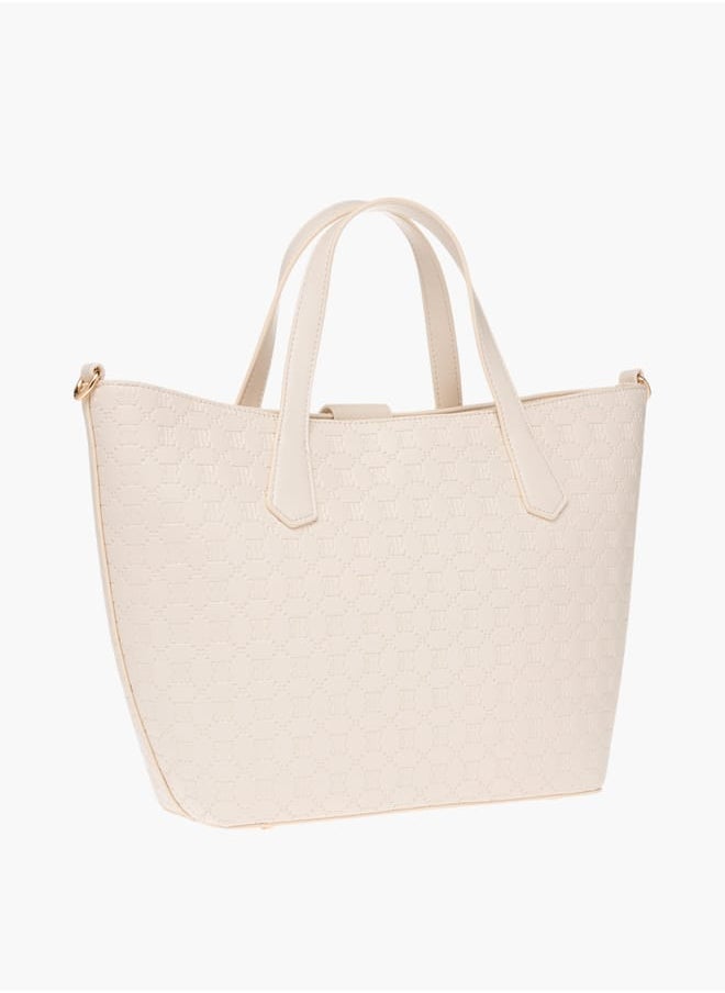 Womens Monogram Embossed Tote Bag With Zip Closure