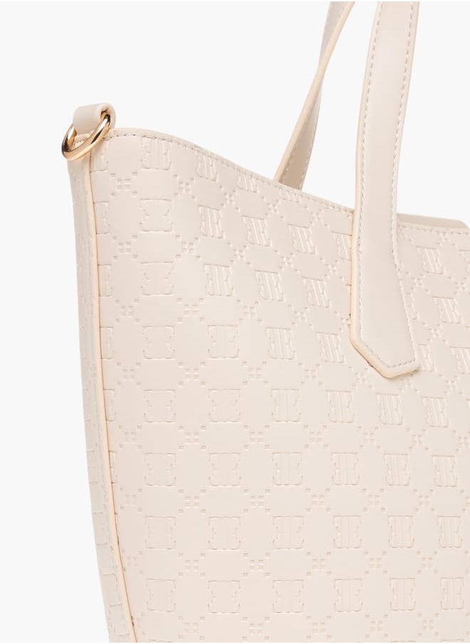Womens Monogram Embossed Tote Bag With Zip Closure