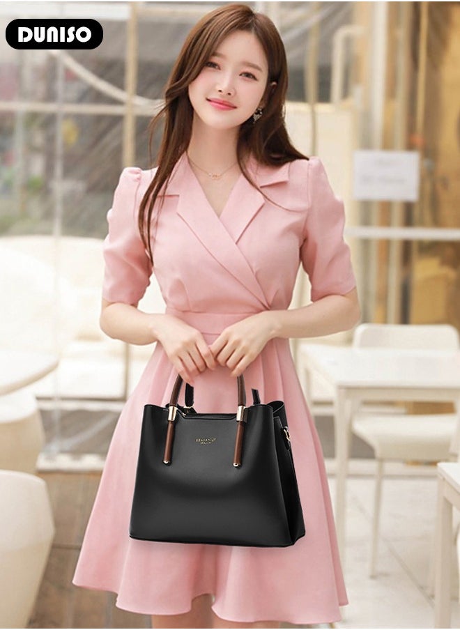 Women's Fashion Handbag Faux Leather Crossbody Bag For Women Large Capacity Bow Trim Tote Bags Top Handle Satchel Fashionable Travel Shoulder Bag For Ladies