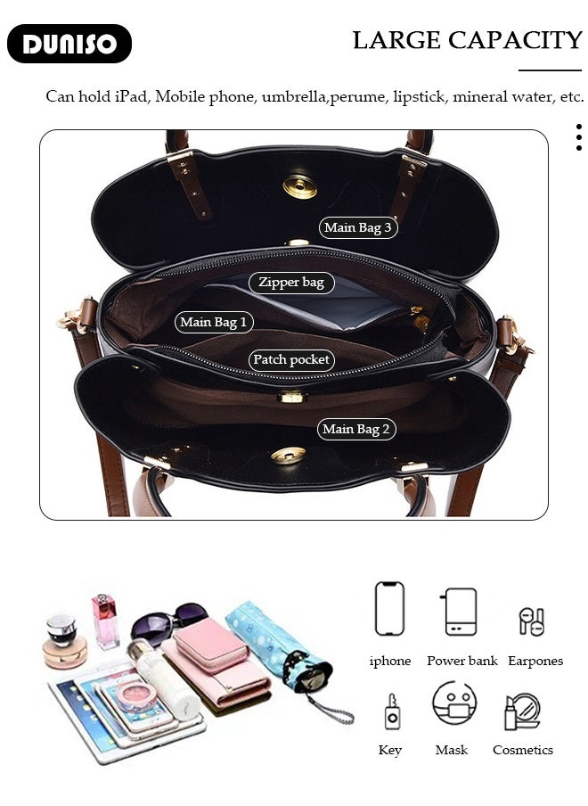 Women's Fashion Handbag Faux Leather Crossbody Bag For Women Large Capacity Bow Trim Tote Bags Top Handle Satchel Fashionable Travel Shoulder Bag For Ladies