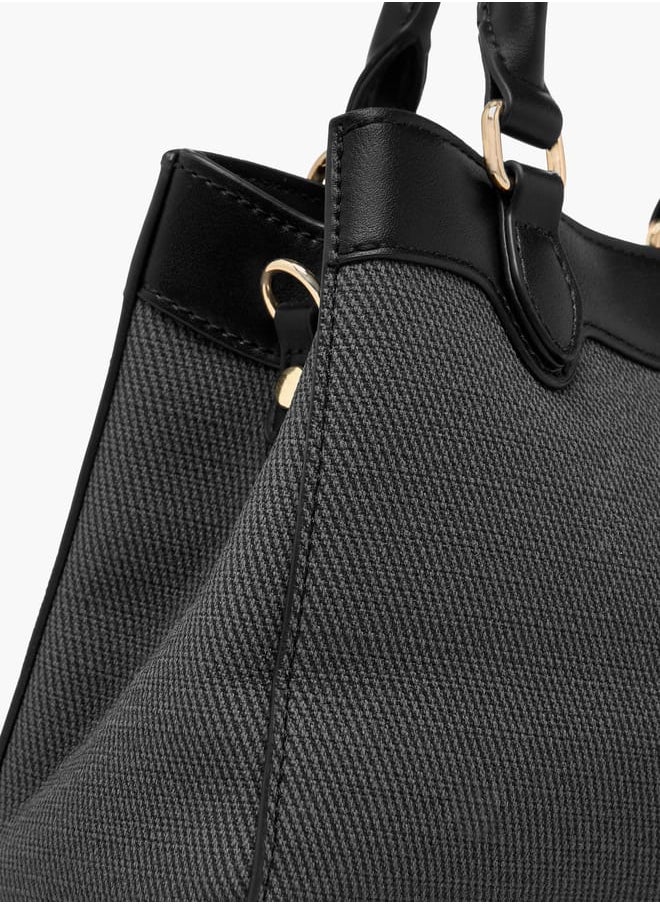Women Panelled Tote Bag with Detachable Strap and Button Closure