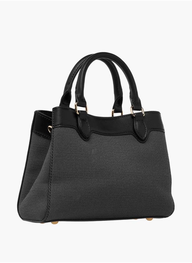 Women Panelled Tote Bag with Detachable Strap and Button Closure