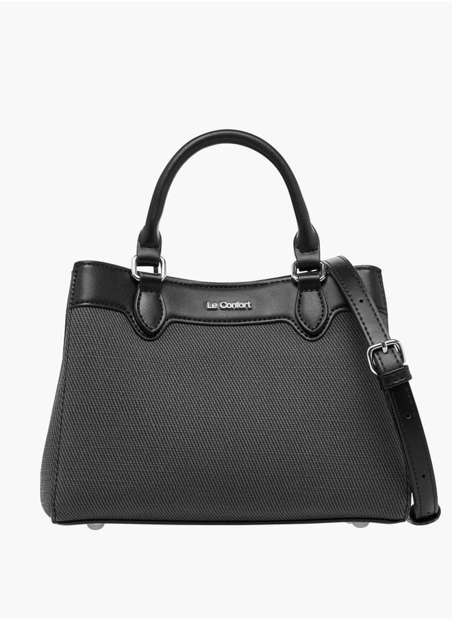 Women Panelled Tote Bag with Detachable Strap and Button Closure