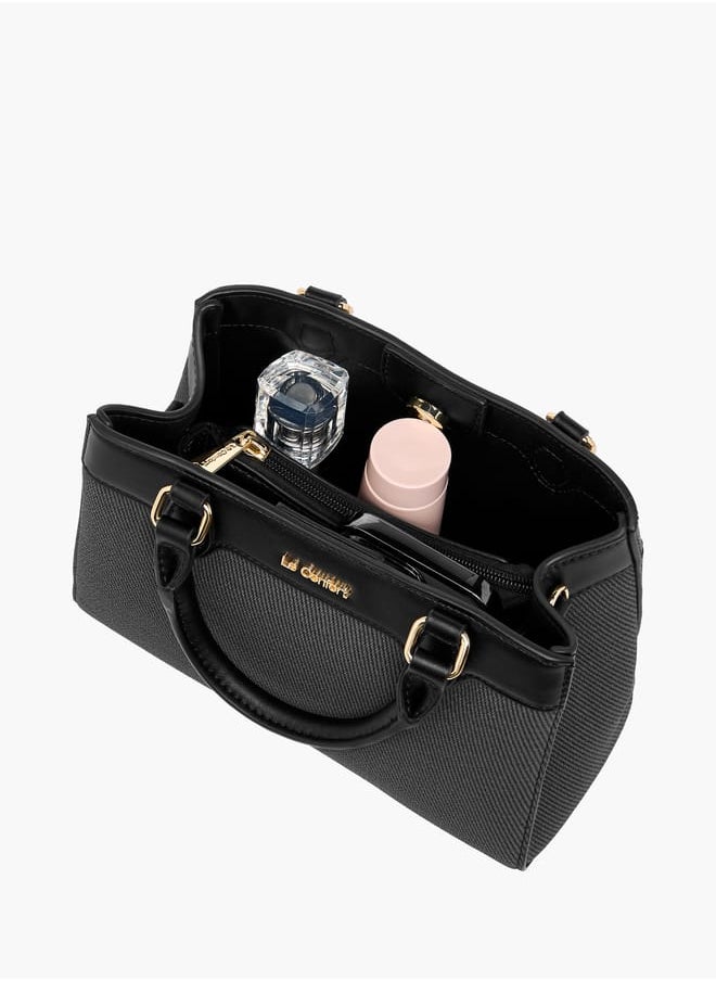 Women Panelled Tote Bag with Detachable Strap and Button Closure