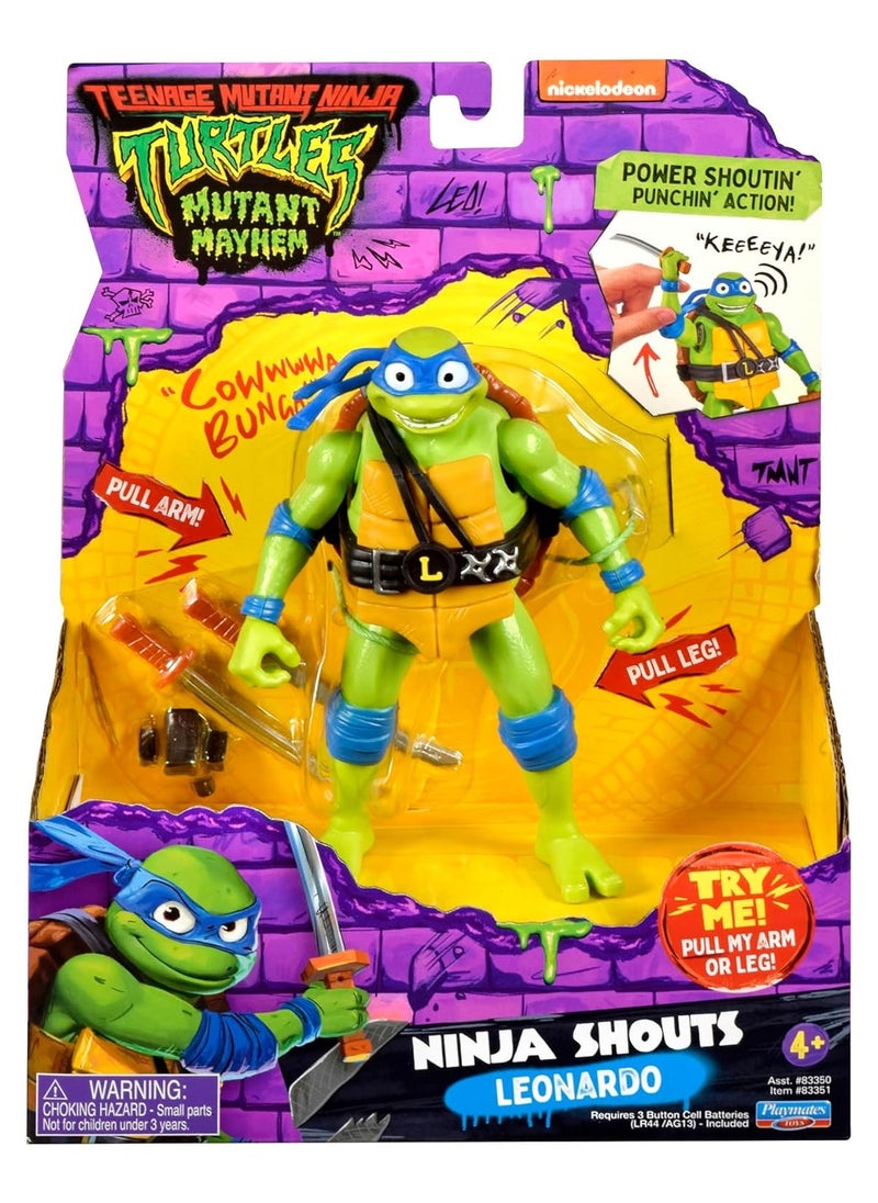 Teenage Mutant Ninja Turtles: Mutant Mayhem 5.5 Leonardo Deluxe Ninja Shouts Figure by Playmates Toys