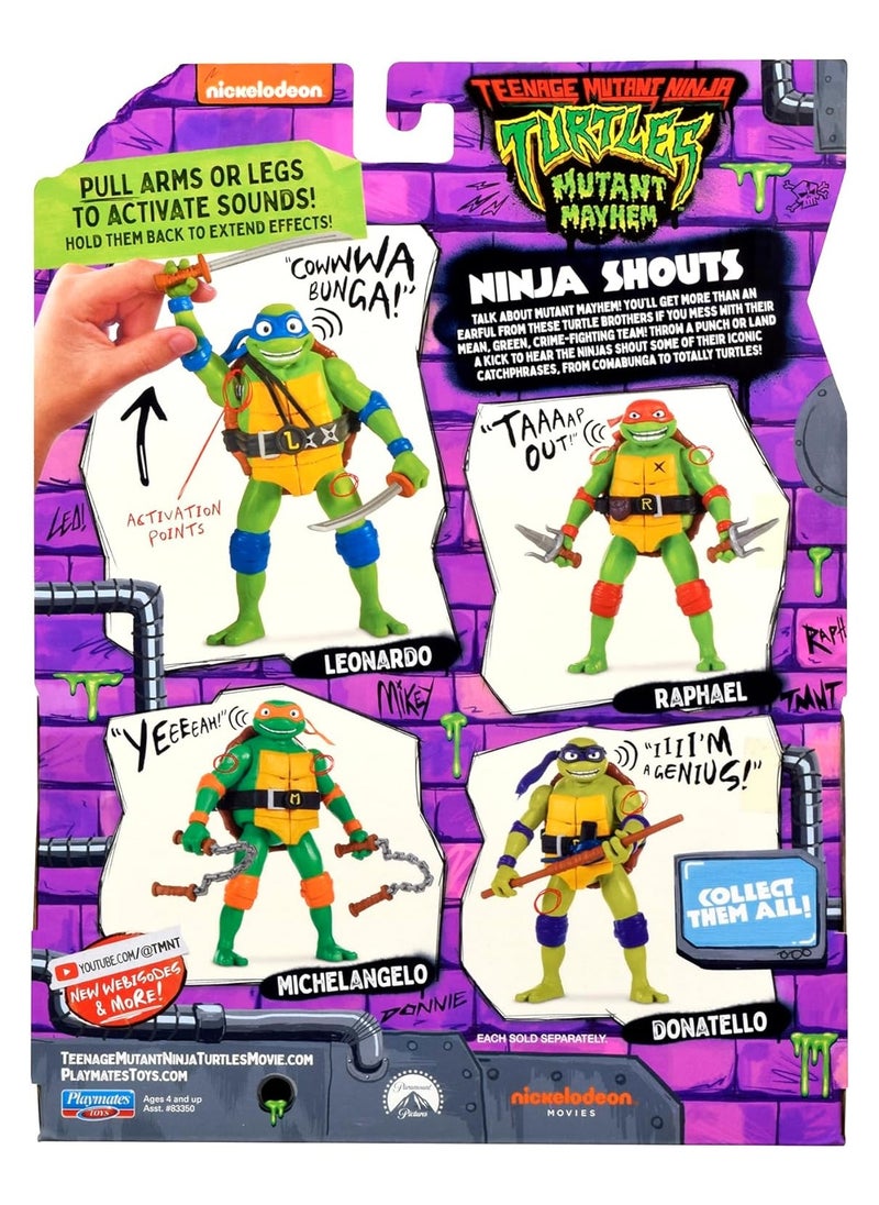 Teenage Mutant Ninja Turtles: Mutant Mayhem 5.5 Leonardo Deluxe Ninja Shouts Figure by Playmates Toys