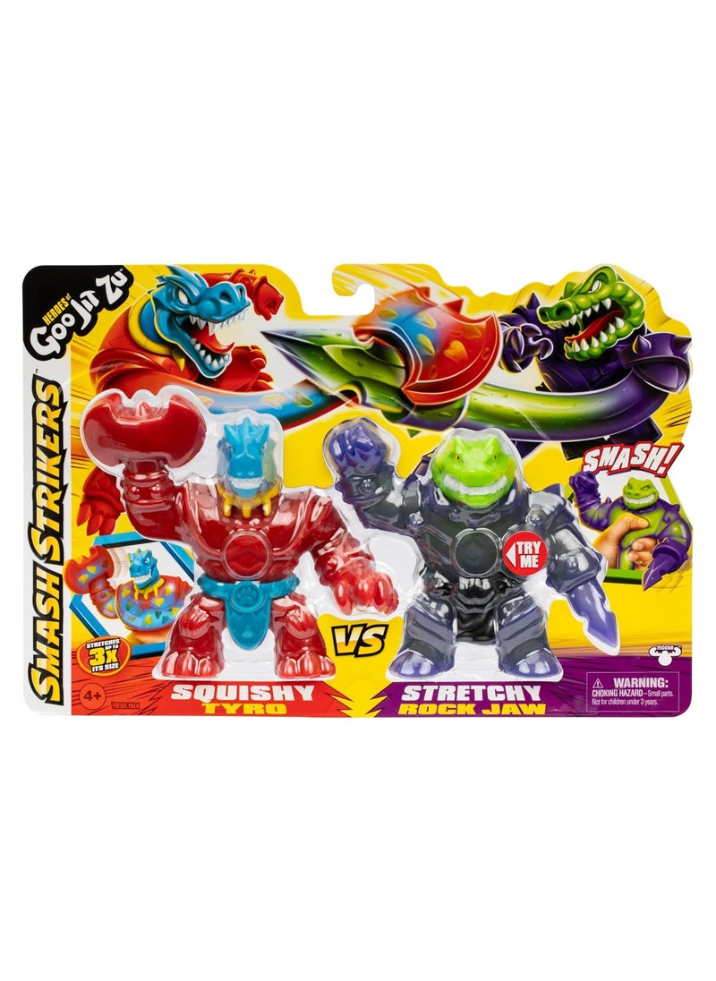 Smash Strikers Versus Pack | Tyro Vs Rock Jaw | Stretchy Battle Figures | Interactive Sensory Play | Stretches 3X Size | Collectible Set