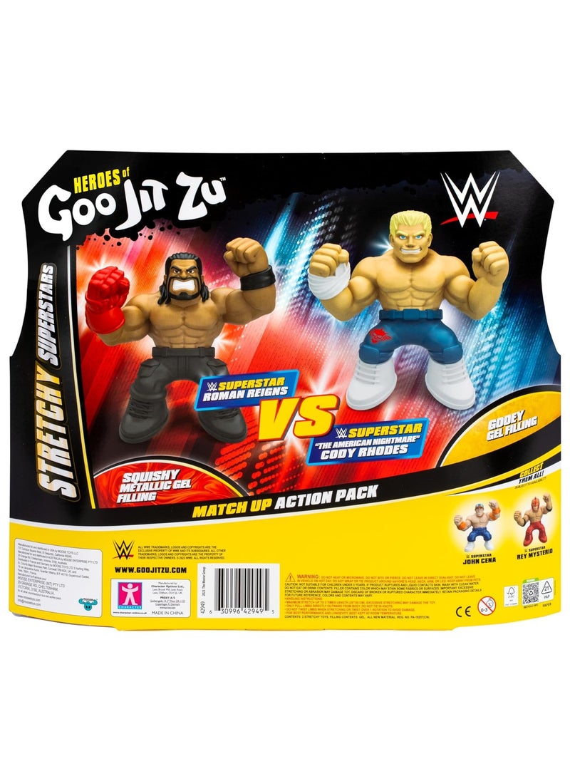 Wrestling Stretchy Superstars Figure Pack | Roman Reigns & Cody Rhodes | Unique Gel Filling | Stretches 3X Size | Collectible Wrestling Toy