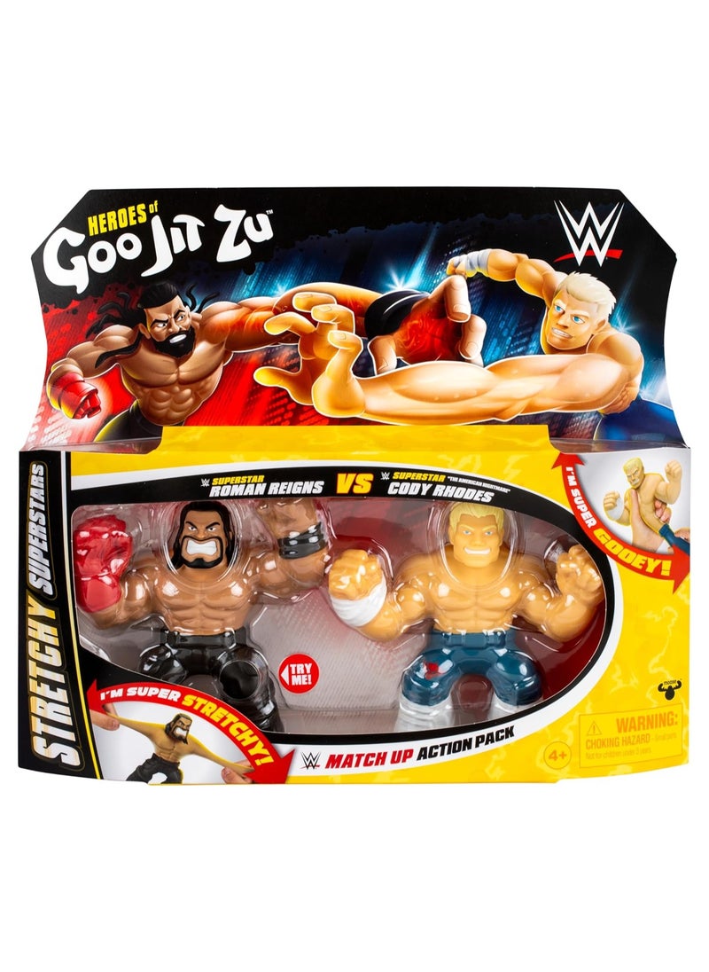 Wrestling Stretchy Superstars Figure Pack | Roman Reigns & Cody Rhodes | Unique Gel Filling | Stretches 3X Size | Collectible Wrestling Toy