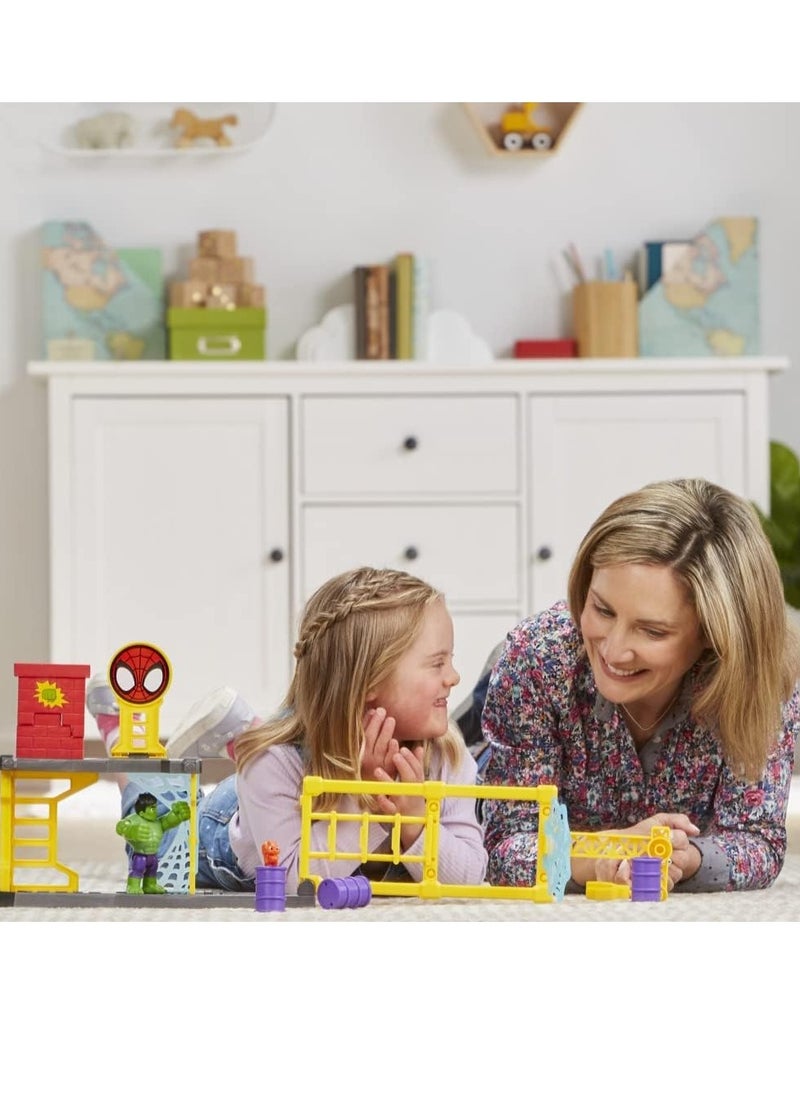 SPIDEY AND HIS AMAZING FRIENDS Spider-Man Marvel Hulk Smash Yard Preschool Toy, Hulk Playset with Toppling Tower Smash Wall, Kids Ages 3 Up