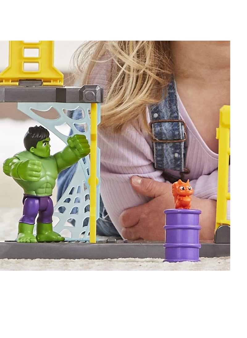 SPIDEY AND HIS AMAZING FRIENDS Spider-Man Marvel Hulk Smash Yard Preschool Toy, Hulk Playset with Toppling Tower Smash Wall, Kids Ages 3 Up