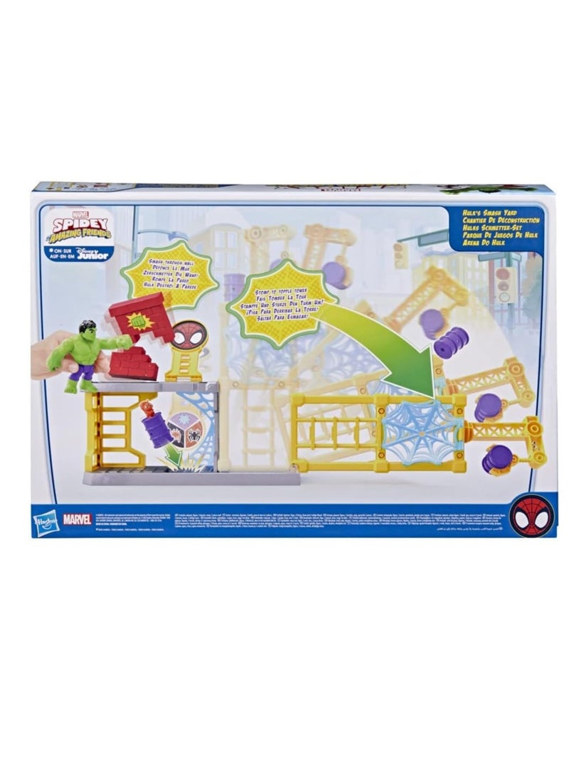 SPIDEY AND HIS AMAZING FRIENDS Spider-Man Marvel Hulk Smash Yard Preschool Toy, Hulk Playset with Toppling Tower Smash Wall, Kids Ages 3 Up