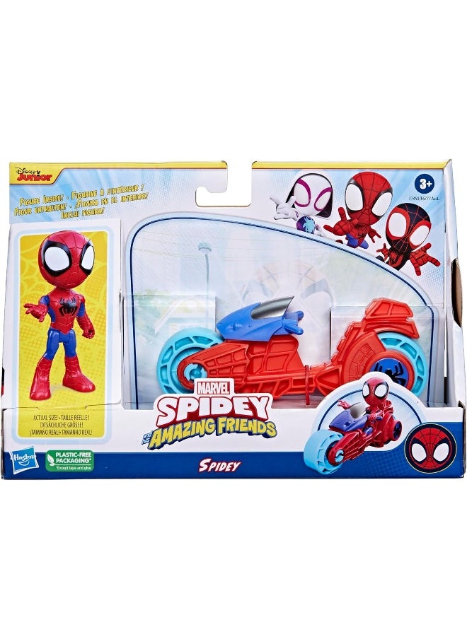 Spidey and His Amazing Friends Marvel Action Figure with Toy Motorcycle, Preschool Toys for 3 Year Old Boys Girls Up