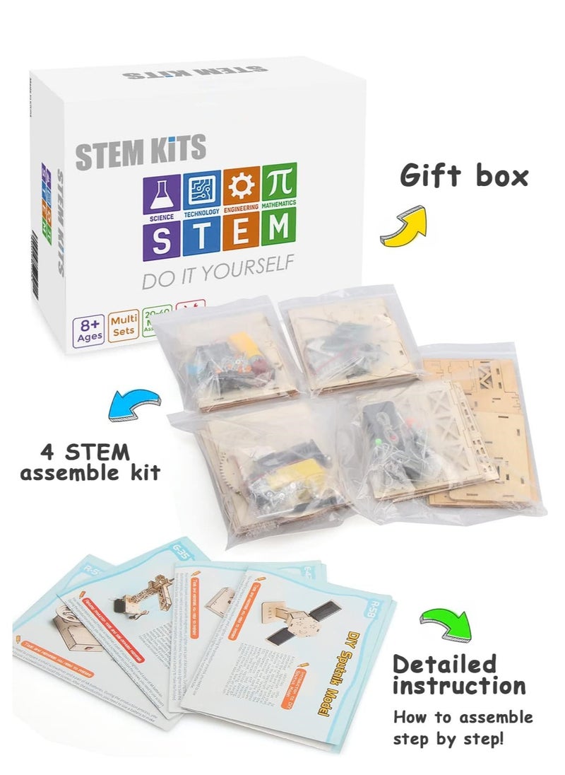 4 in 1 STEM Kits, STEM Projects for Kids Ages 8-12, Assembly 3D Wooden Puzzles, Building Toys, Educational Science Craft Model Kit, Gift for Boys and Girls 8 9 10 11 12 Years Old, 4 Pcs