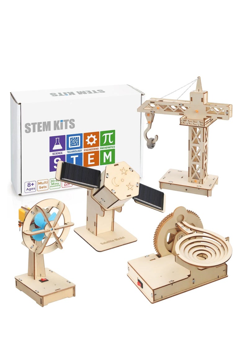 4 in 1 STEM Kits, STEM Projects for Kids Ages 8-12, Assembly 3D Wooden Puzzles, Building Toys, Educational Science Craft Model Kit, Gift for Boys and Girls 8 9 10 11 12 Years Old, 4 Pcs