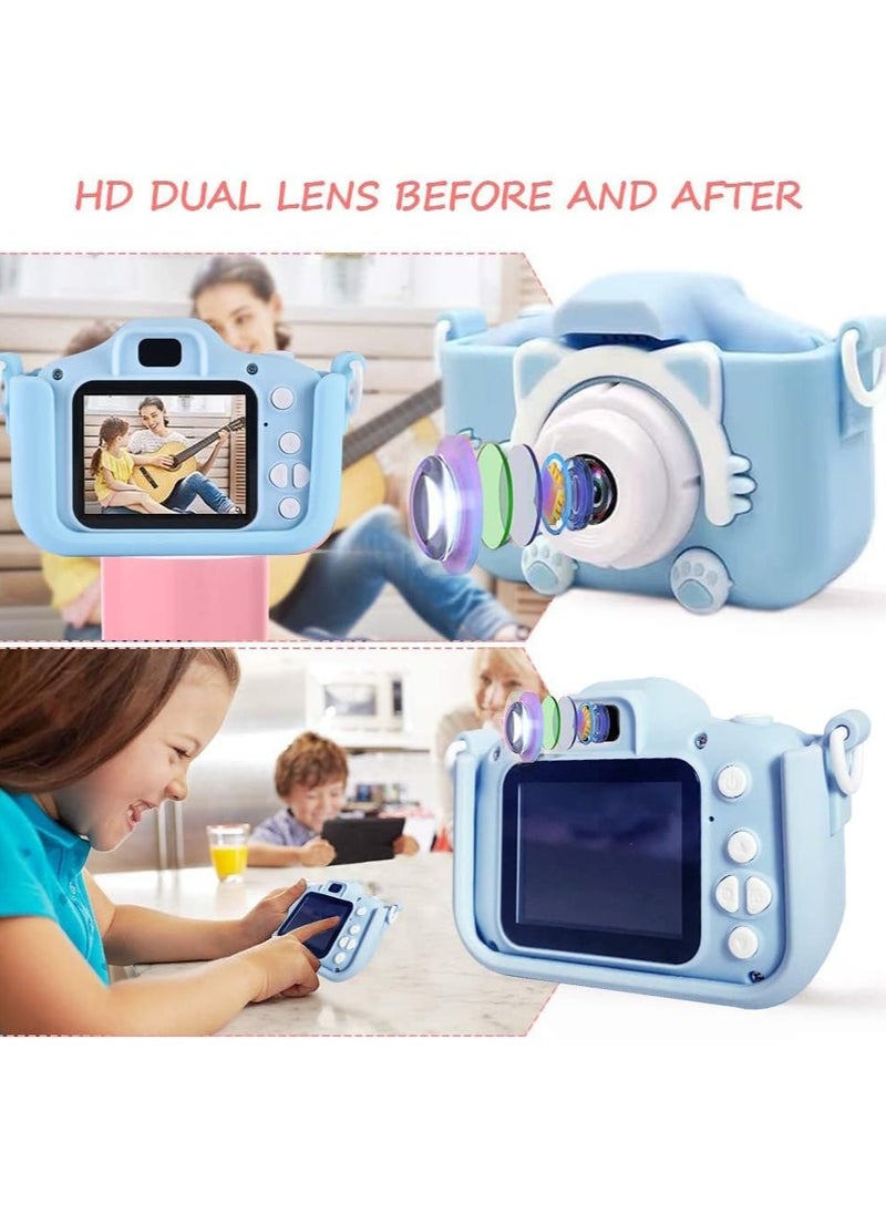 Kids HD Camera for Girls/Boys, 3-9 Year Old Toys for Girls/Boys, Christmas Birthday Gift for Age 6-9 Girls/Boys Kids Digital Dual Camera, Selfie HD Camera for Kids, 32GB Memory Card (BLUE)