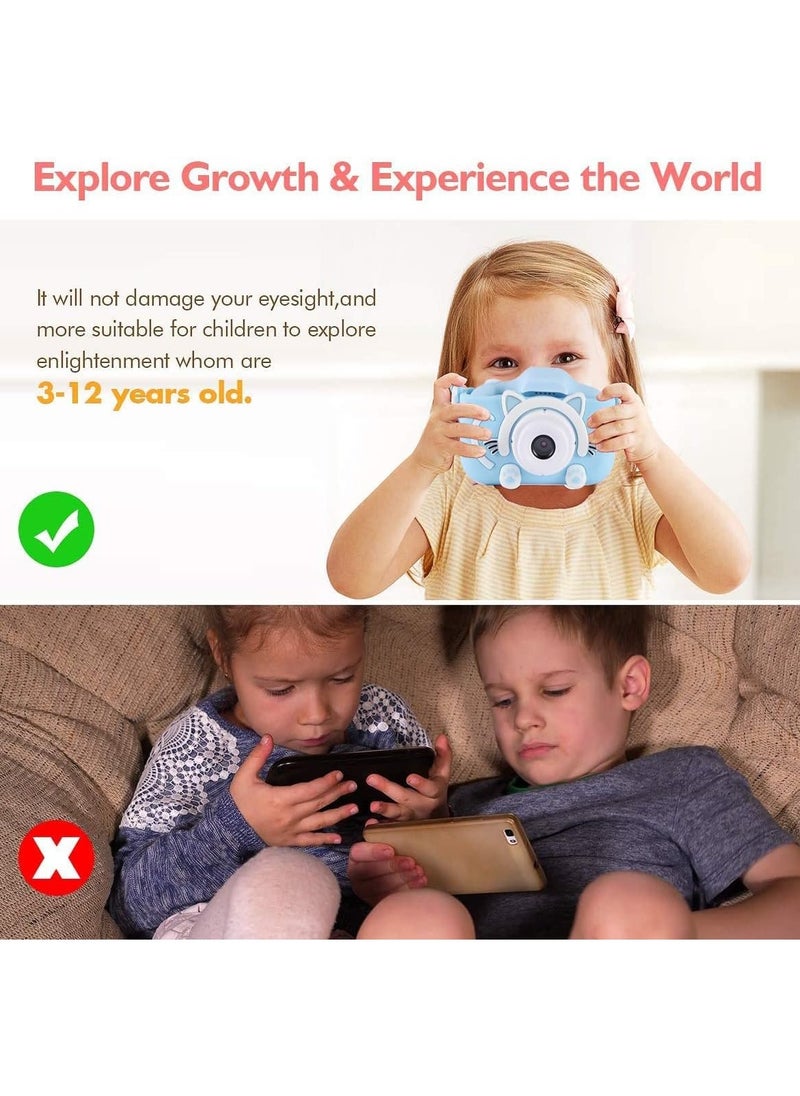 Kids HD Camera for Girls/Boys, 3-9 Year Old Toys for Girls/Boys, Christmas Birthday Gift for Age 6-9 Girls/Boys Kids Digital Dual Camera, Selfie HD Camera for Kids, 32GB Memory Card (BLUE)