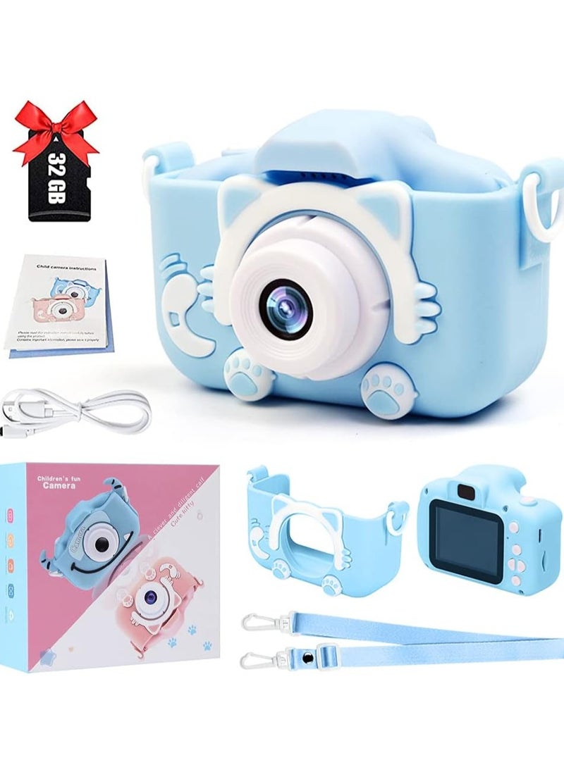 HD Kids Digital Camera for 3-12 Years Old, Portable Selfie Camera with Silicone Cover, Ideal Christmas & Birthday Gifts for Boys & Girls (Pink, 32GB SD Card Included)