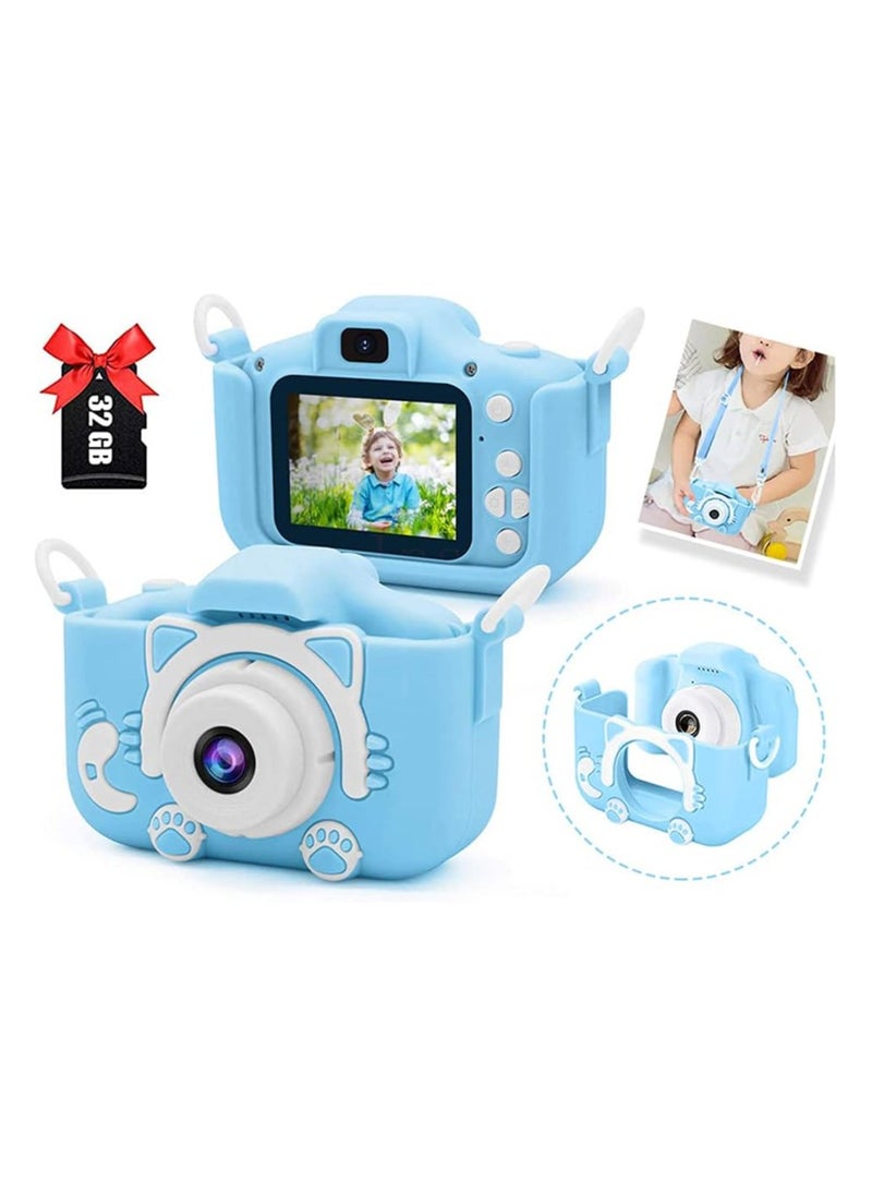 HD Kids Digital Camera for 3-12 Years Old, Portable Selfie Camera with Silicone Cover, Ideal Christmas & Birthday Gifts for Boys & Girls (Pink, 32GB SD Card Included)