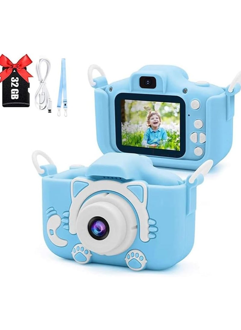 HD Kids Digital Camera for 3-12 Years Old, Portable Selfie Camera with Silicone Cover, Ideal Christmas & Birthday Gifts for Boys & Girls (Pink, 32GB SD Card Included)