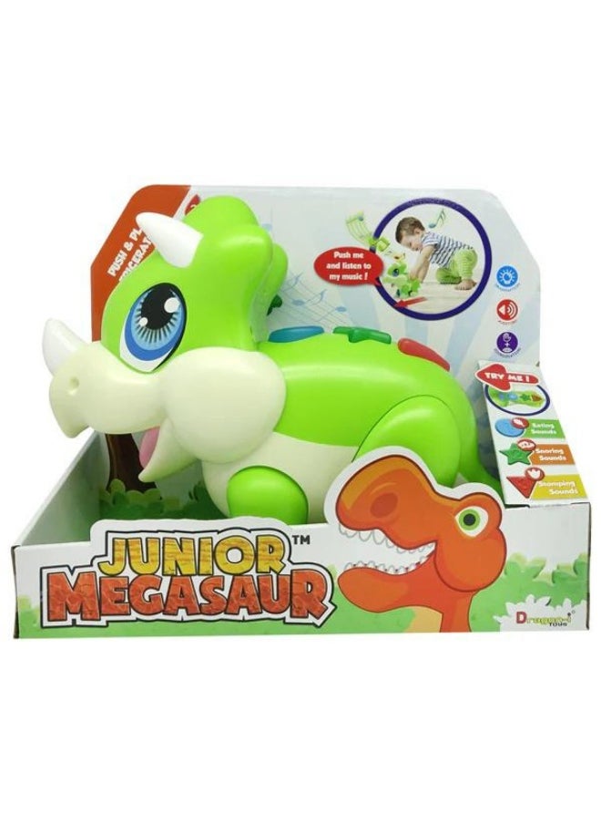 Mad Toys Junior Megasaur Push & Play Sound Green Triceratops Figure