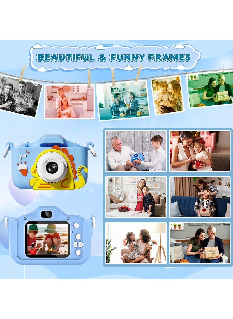 Kids Camera Toys for 3-8 Year Old Girls Boys,Children Digital Video Camcorder Camera with Cartoon Soft Silicone Cover, Best Chritmas Birthday Festival Gift for Kids - 32G SD Card Included (Blue)