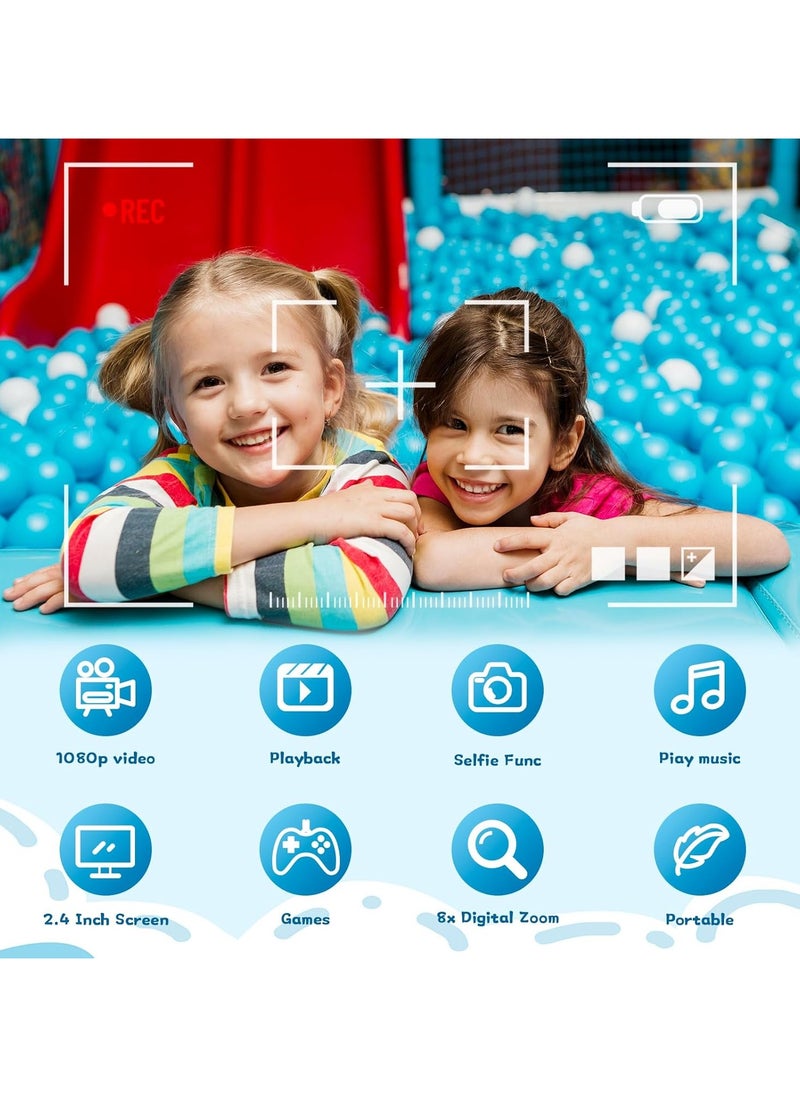 Kids Camera Toys for 3-8 Year Old Girls Boys,Children Digital Video Camcorder Camera with Cartoon Soft Silicone Cover, Best Chritmas Birthday Festival Gift for Kids - 32G SD Card Included (Blue)