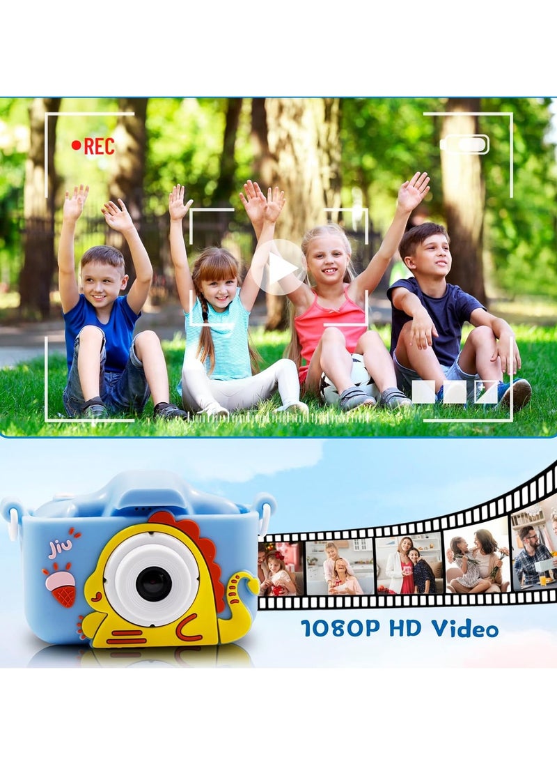Kids Camera Toys for 3-8 Year Old Girls Boys,Children Digital Video Camcorder Camera with Cartoon Soft Silicone Cover, Best Chritmas Birthday Festival Gift for Kids - 32G SD Card Included (Blue)