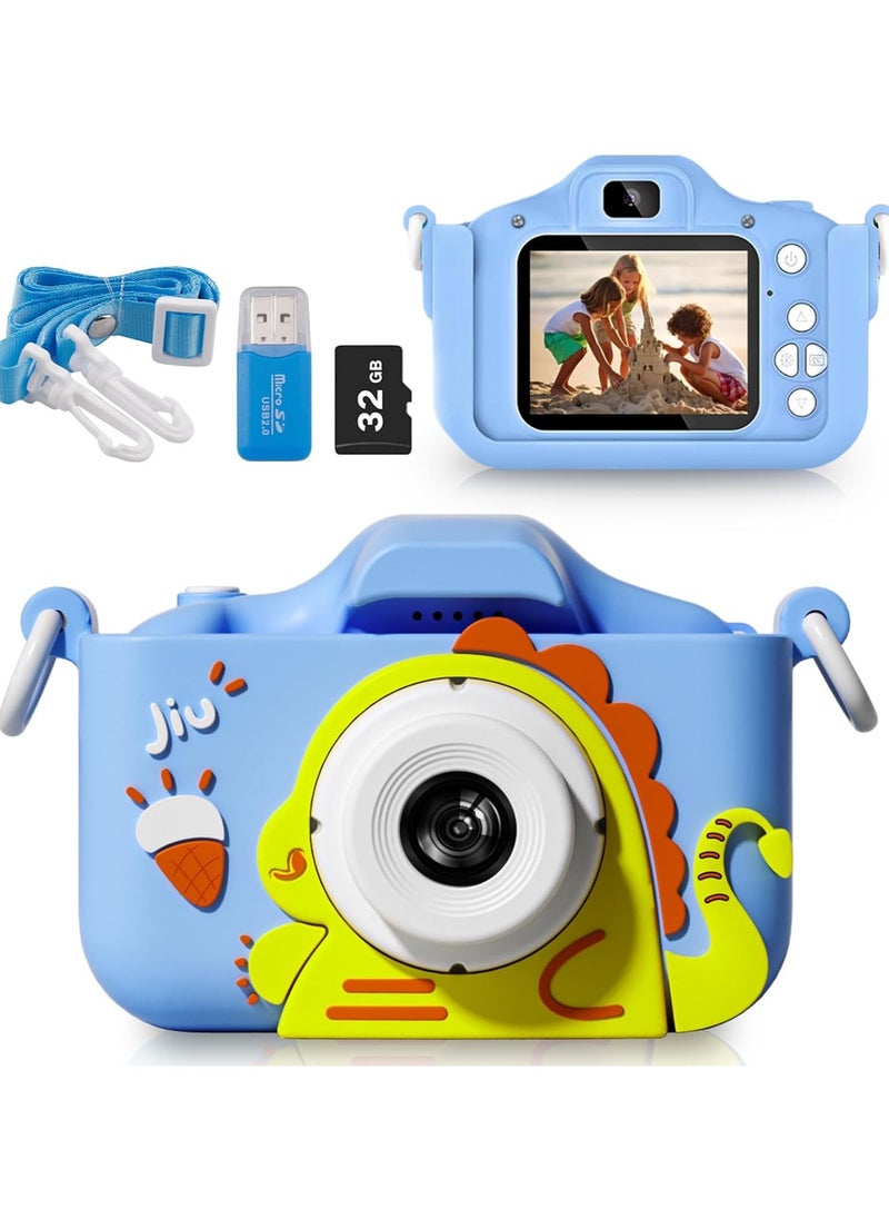 Kids Camera Toys for 3-8 Year Old Girls Boys,Children Digital Video Camcorder Camera with Cartoon Soft Silicone Cover, Best Chritmas Birthday Festival Gift for Kids - 32G SD Card Included (Blue)