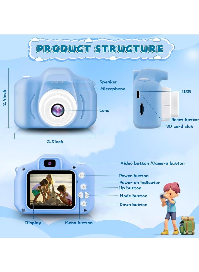 Kids Camera Toys for 3-8 Year Old Girls Boys,Children Digital Video Camcorder Camera with Cartoon Soft Silicone Cover, Best Chritmas Birthday Festival Gift for Kids - 32G SD Card Included (Blue)