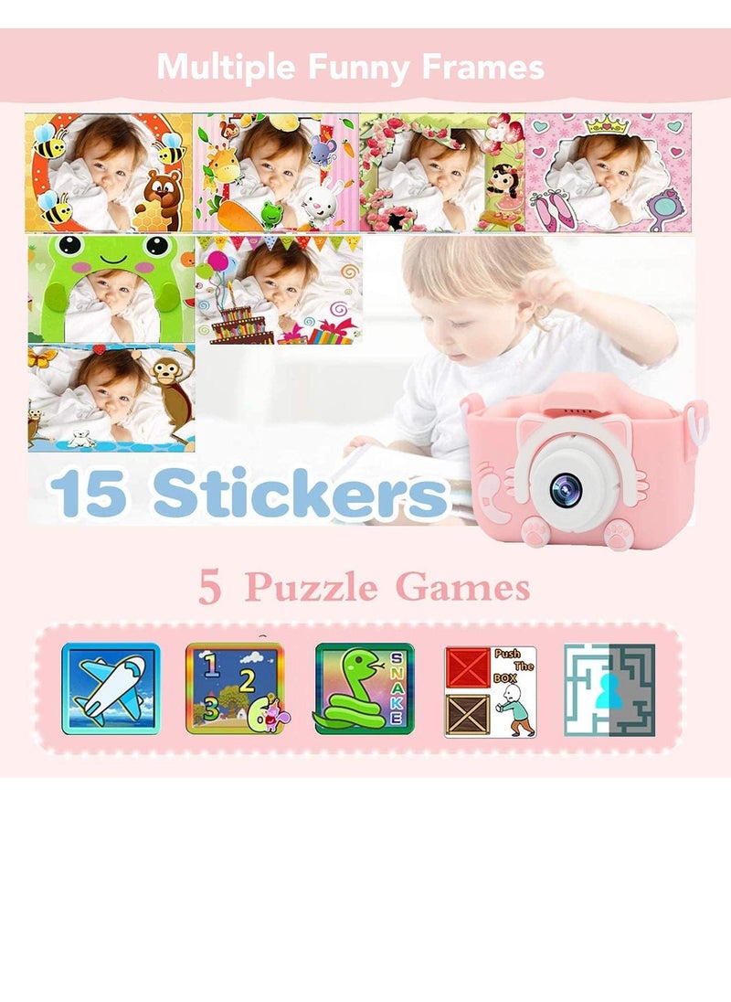 Upgrade Kids Selfie Camera, Christmas Birthday Gifts for Girls Age 3-9, 20MP 1080P HD Digital Video Cameras for Toddler, Portable Toy for 3 4 5 6 7 8 9Year Old Girl with 32GB SD Card-Pink